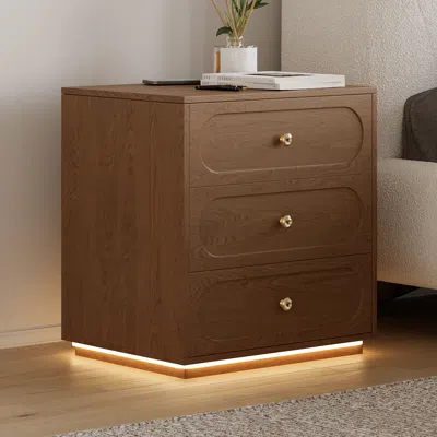 Homary Modern Smart Nightstand With Light 2 Drawer Bedside Table With Charging Station Set Of 2 In Brown