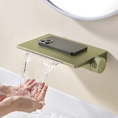 Homary Modern Stainless Steel Wall-mounted Waterfall Faucet Brushed Gold In Green