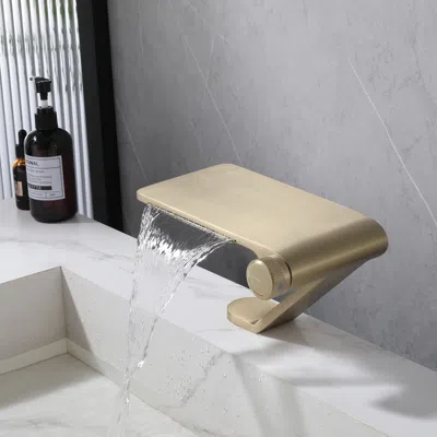 Homary Modern Stainless Steel Waterfall Bathroom Faucet With Storage Panel Brushed Gold