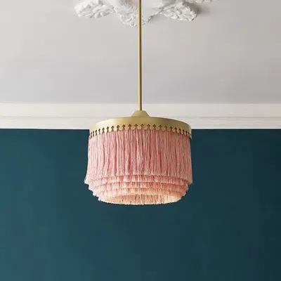 Homary Modern Stylish 1-light Pink Tassel Pendant Light In Gold Finish