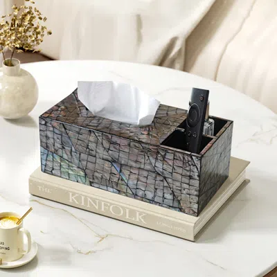 Homary Modern Tissue Box Cover Multifunctional Nightstand Organizer With Remote Control Holder In Gray