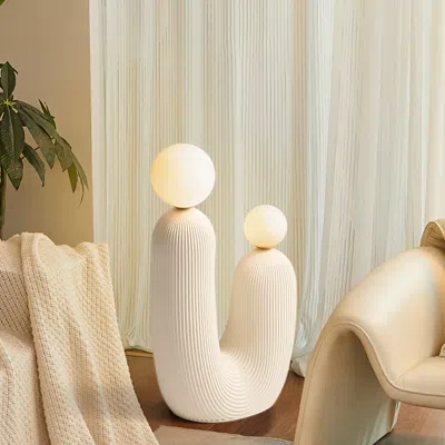 Homary Modern U-shaped Sculptural Art Decor With Led Globe Lights – 25.2'' Tall Resin Display Piece, Warm W In White