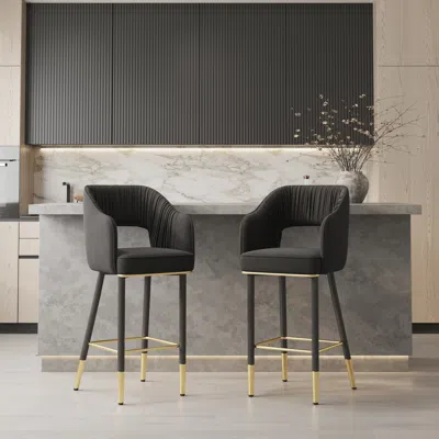Homary Modern Velvet Counter Stools With Upholstery Black