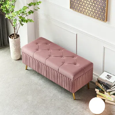 Homary Modern Velvet Storage Bench Flip Top In Pink With Gold Legs