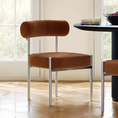 Homary Modern Velvet Upholstered Dining Chair With Curved Back In Brown