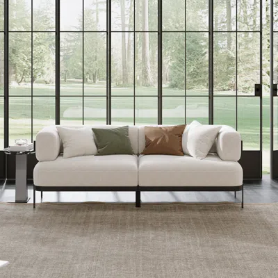 Homary Modern Velvet White 83" 3-seater Sofa With Metal Legs