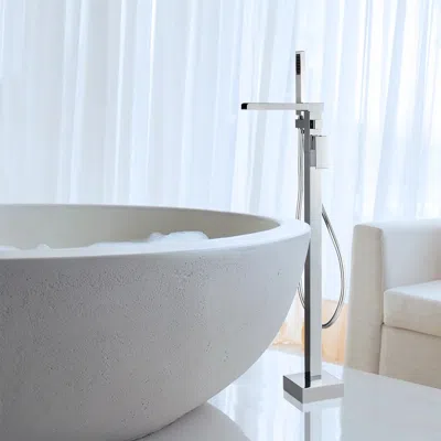 Homary Modern Waterfall Bathroom Tub Faucet With Handheld Spray Solid Brass Polished Chrome In White