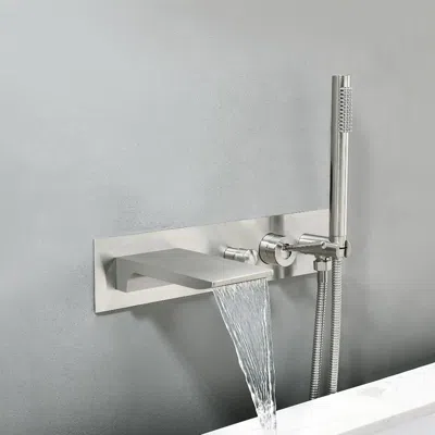 Homary Modern Waterfall Tub Filler Wall Mounted Bathtub Faucet With Handshower Brushed Nickel In Silver