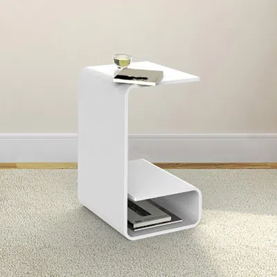 Homary Modern White Acrylic End Table With Storage C-shaped Side Table