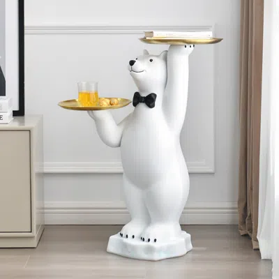 Homary Modern White Bear Side Table Resin Tiered Tray Top End Table In Gold