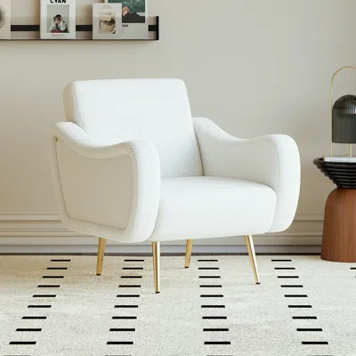 Homary Modern White Boucle Accent Chair Armchair With Metal Leg In Gold