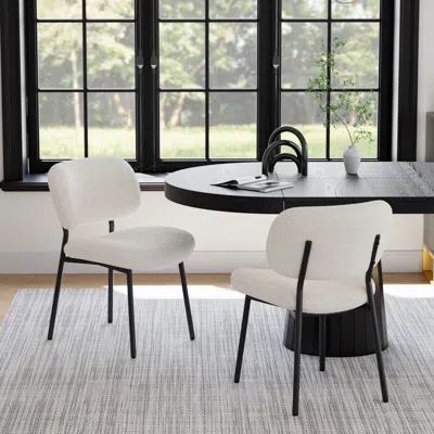 Homary Modern White Boucle Dining Chair With Metal Legs Set Of 2