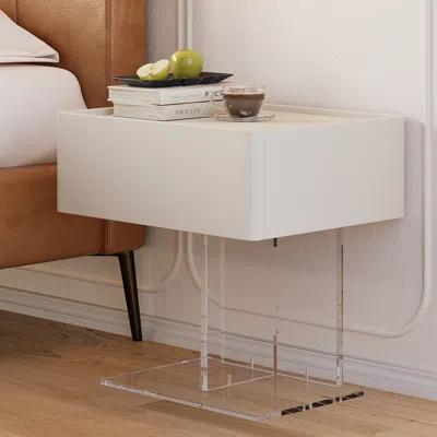 Homary Modern White Faux Leather Floating Nightstand Bedside Table With Acrylic Frame