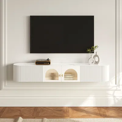 Homary Modern White Floating Media Console Wall-mounted Tv Stand With Storage Sintered Stone Top For 70-inc