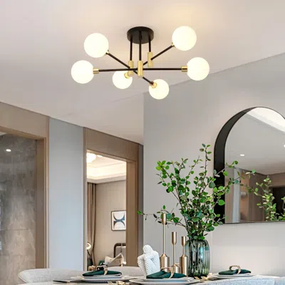 Homary Modern White Glass 6-light Semi-flush Mount Chandelier In Black