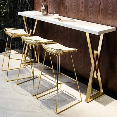 Homary Modern White Kitchen Rectangular Bar Height Dining Table Wood Breakfast Pub Table With Gold Base