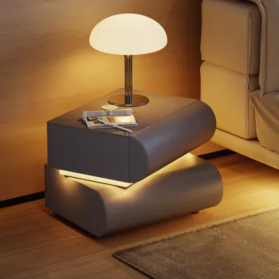 Homary Modern White Leather Smart Led Nightstand With Wireless Charger 2 Drawers Bedside Table With Usb & T In Brown