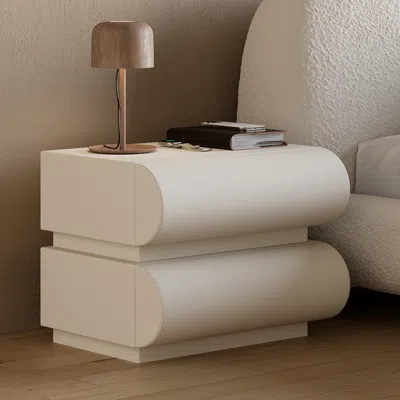 Homary Modern White Leather Smart Nightstand With Wireless Charger 2 Drawers Bedside Table With Usb & Type- In Neutral