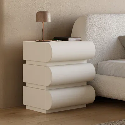 Homary Modern White Leather Smart Nightstand With Wireless Charger & 3 Drawers Bedside Table With Usb & Typ