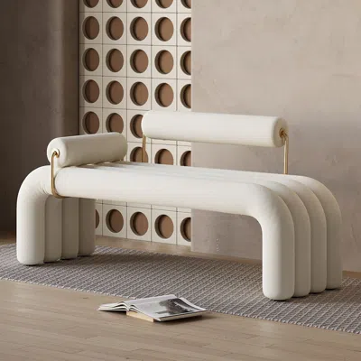 Homary Modern White Line Tufted Bench Velvet Upholstered Entryway Bench In Gold Finish