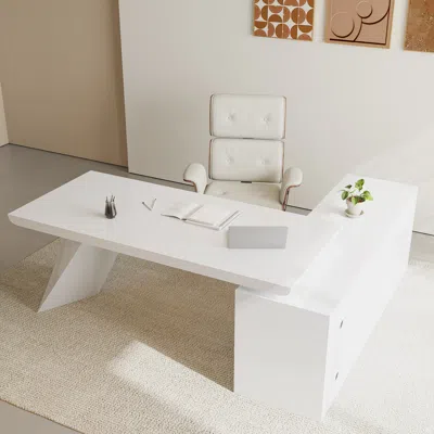 Homary Modern White L-shape Executive Left Hand Desk & Office Chair Set (78.7'')