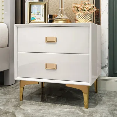 Homary Modern White Nightstand 2 -drawer Bedside Table In Gold Finish
