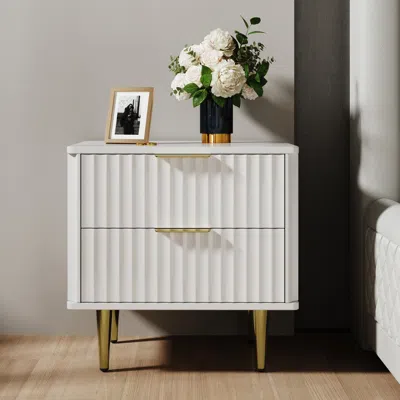 Homary Modern White Nightstand With 2 Drawers Bedside Table With Gold Legs Set Of 2