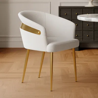 Homary Modern White Pu Leather Dining Chair Curved Back With Gold Legs