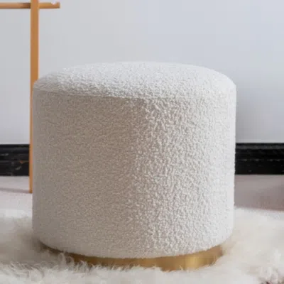 Homary Modern White Round Lamb Wool Vanity Stool Makeup Stool