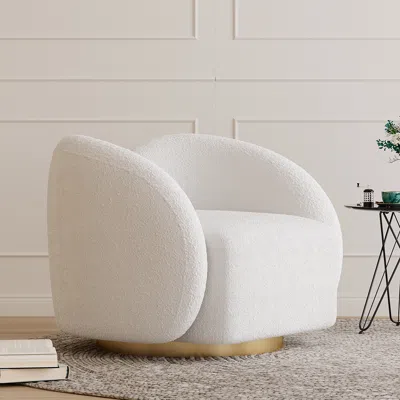 Homary Modern White Swivel Accent Chair Cloud Boucle Lounge Chair