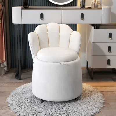 Homary Modern White Swivel Velvet Vanity Stool Petal Back Makeup Accent Chair