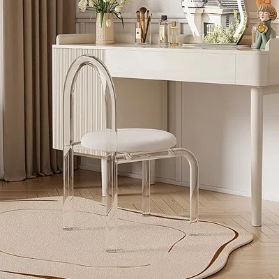 Homary Modern White Vanity Stool With Back Velvet Upholstered Acrylic Vanity Chair For Bedroom In Neutral