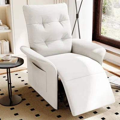 Homary Modern White Velvet Power Recliner High Back Sleeper Chair With Side Pocket