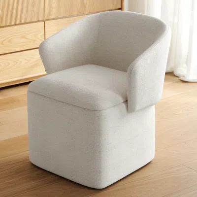 Homary Modern White Velvet Vanity Stool With Storage