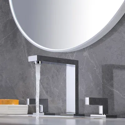 Homary Modern Widespread Chrome Bathroom Sink Faucet Double Handle Solid Brass In Gray