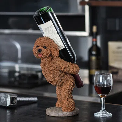 Homary Modern Wine Rack Brown Resin Teddy Dog Decorative Countertop Wine Bottle Holder