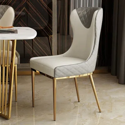 Homary Modern Wingback Dining Chair Gray Pu Leather Upholstered Side Chair Set Of 2 Gold Legs In White