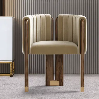 Homary Modern Wood Accent Chair Camel Velvet Upholstered Arm Chair Set Of 2 In Gold