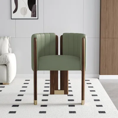 Homary Modern Wood Accent Chair Faux Leather Upholstered Arm Chair In Green