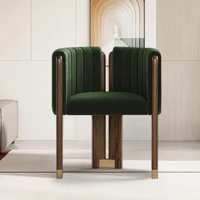 Homary Modern Wood Accent Chair Green Velvet Upholstered Arm Chair Set Of 4