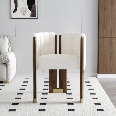 Homary Modern Wood Accent Chair White Boucle Upholstered Arm Chair