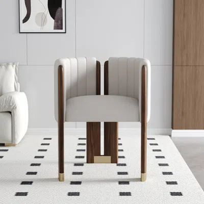 Homary Modern Wood Accent Chair White Microfiber Leather Upholstered Arm Chair