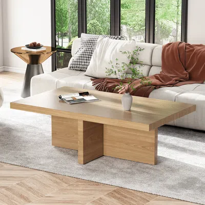 Homary Modern Wood Coffee Table Rectangle-shaped In Natural Rustic In Brown