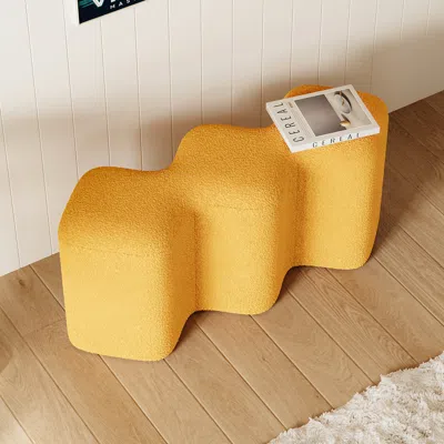 Homary Modern Yellow Entryway Bench Boucle Upholstered Molecule Ottoman Wooden Frame