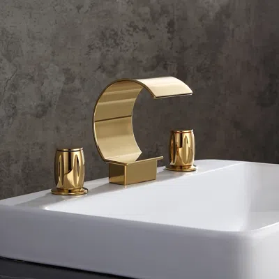 Homary Mooni Modern Waterfall Widespread 2-handle Bathroom Sink Faucet In Gold Solid Brass