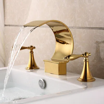 Homary Mooni Waterfall Widespread Lever Handle Bathroom Sink Faucet In Glistening Gold