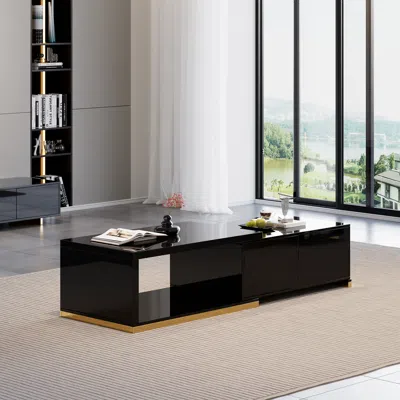 Homary Mordelle 39.4" Rectangle Wood Extendable Black Coffee Table