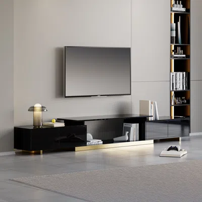 Homary Mordelle Modern Rectangle Glossy Black Extendable Tv Stand Storage For 65 To 85 Inch Tv In Gray