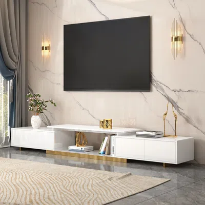 Homary Mordelle Modern Rectangle Glossy White Extendable Tv Stand Storage For 65 To 85 Inch Tv