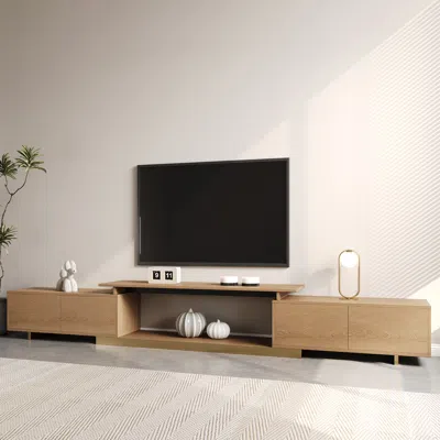 Homary Mordelle Natural Modern Rectangle Glossy Extendable Tv Stand Storage For 65 To 85" Tv In Brown